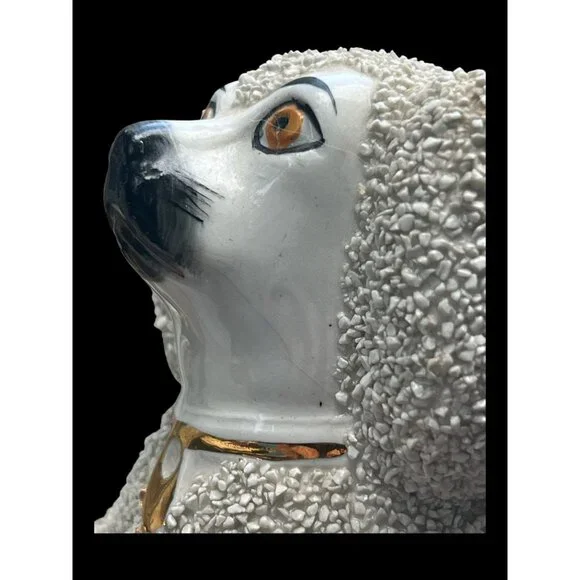 Pair Of Vintage Antique English  Staffordshire Poodle Dog Figurines 7 in - Picture 11 of 12